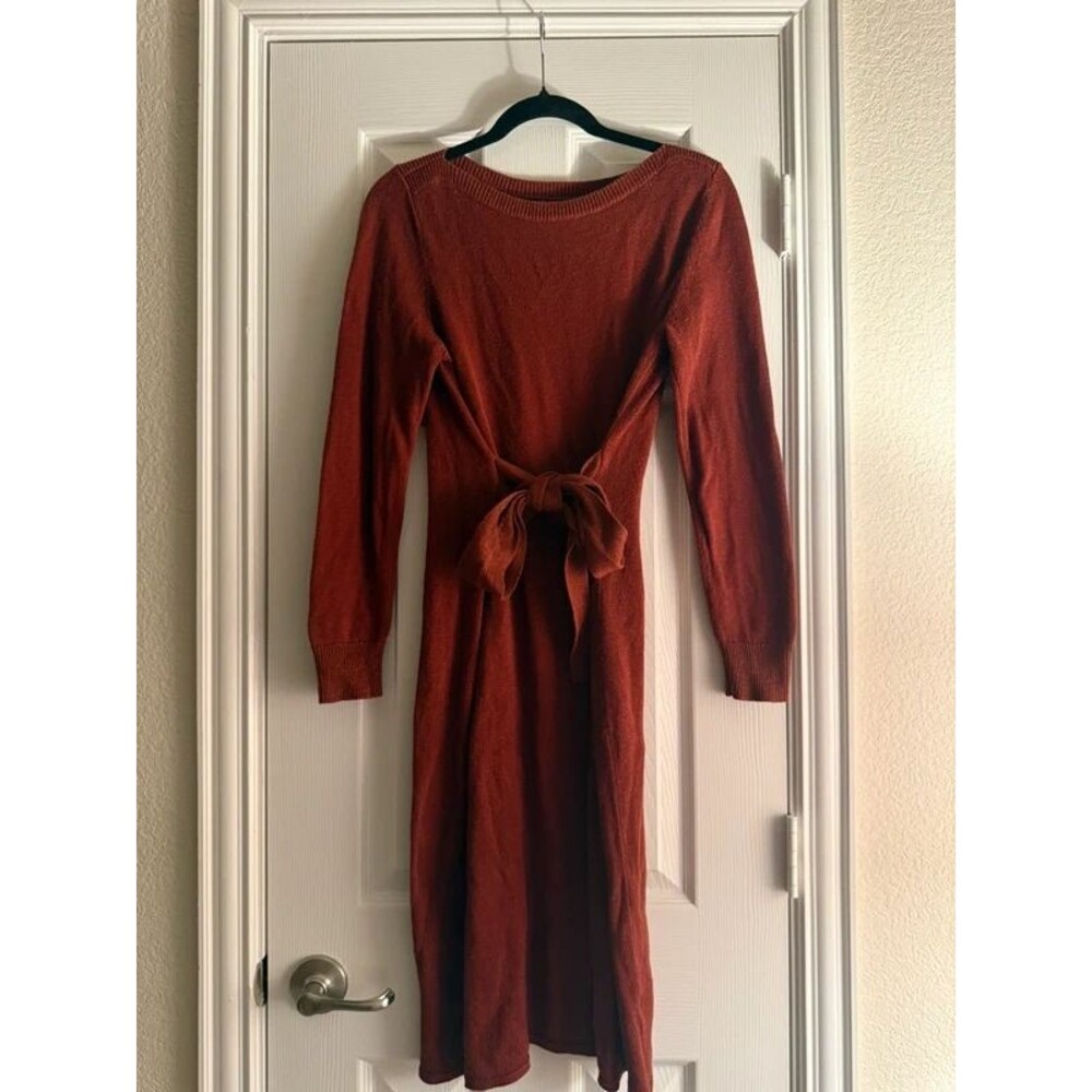 Banana Republic Rust Tie-Waist Long Sleeve Sweater Dress